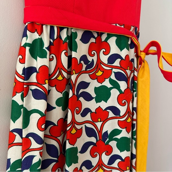 Vintage 1960s Lanz Originals Maxi Dress Red Bodice & Folk Art Print Skirt Sz 7 - Picture 10 of 11